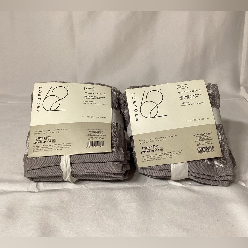 Project 62 4 Pack Gray and White Washcloths (2 Packs for 8 Total)